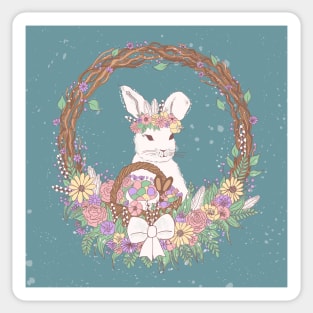 Watercolor Easter Bunny Wreath Art Sticker